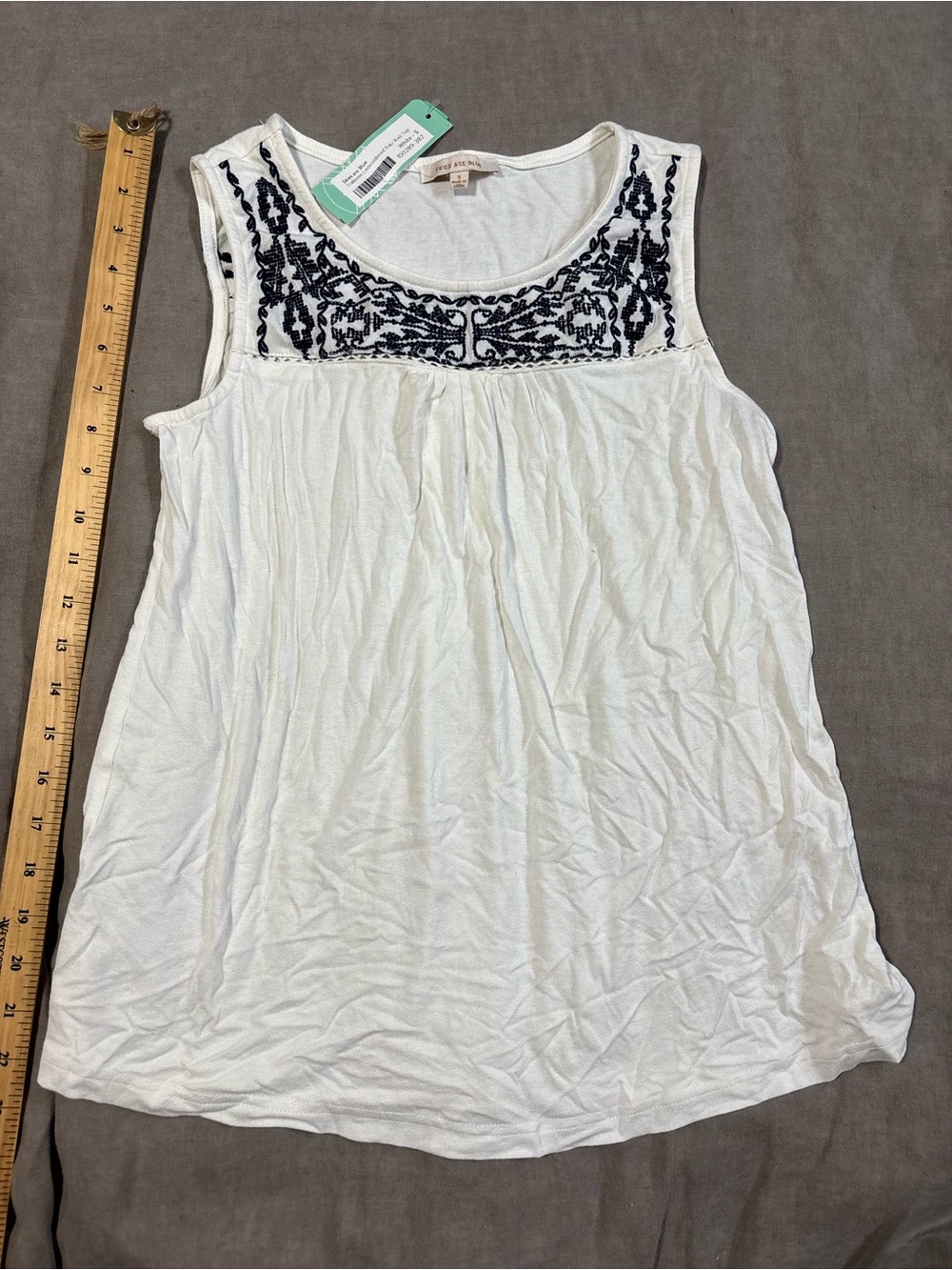 Anthropologie skies are blue Embroidered Yoke tank top